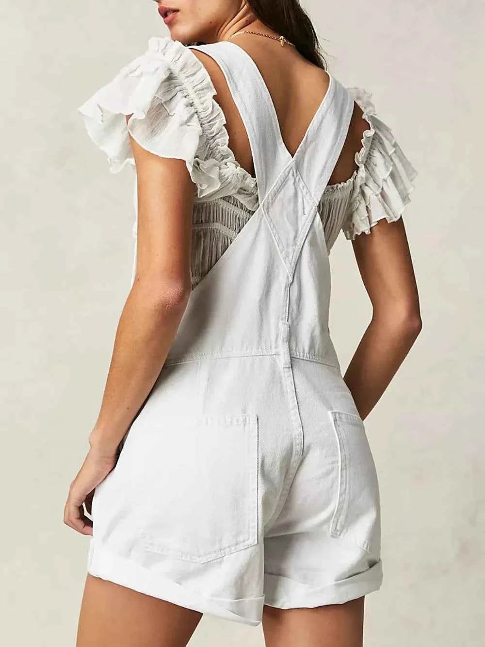 Wide Strap Square Neck Denim Overalls