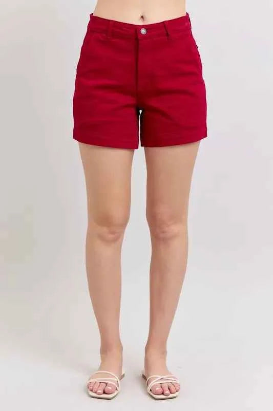 Judy Blue Full Size High Waist Tummy Control Garment Dyed Heart Shaped Denim Shorts Plus Size
