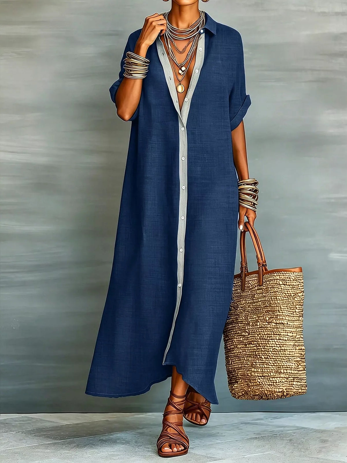 Casual Linen Shirt Dress with Button-Down Front – photo 11