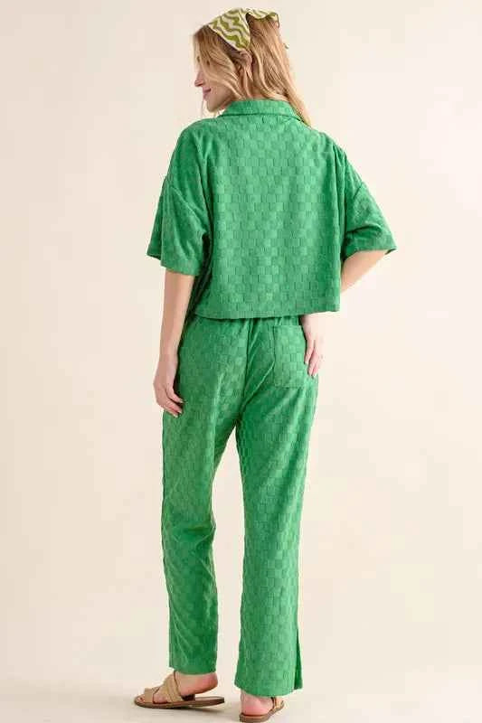 And The Why Brushed Texture Checker Board Pattern Casual Pants