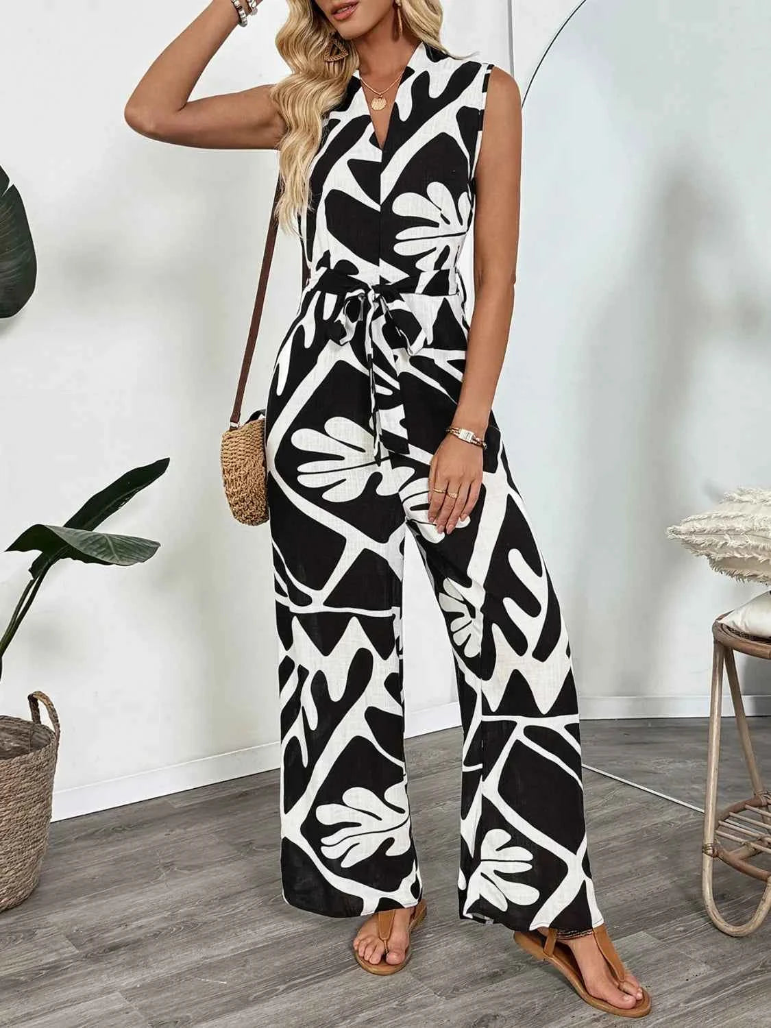 Printed Sleeveless Wide Leg Jumpsuit — Livostyle