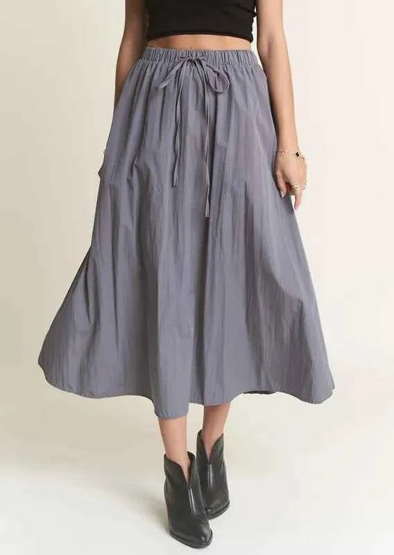 ADORA Drawstring Waist Crinkle Maxi Skirt