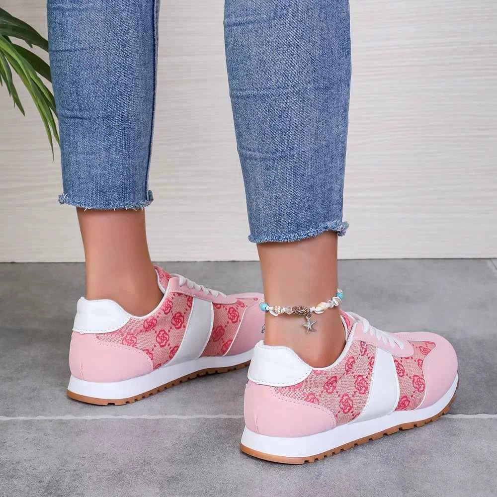 Stylish Contrast Round Toe, Flat PU Leather Sneakers