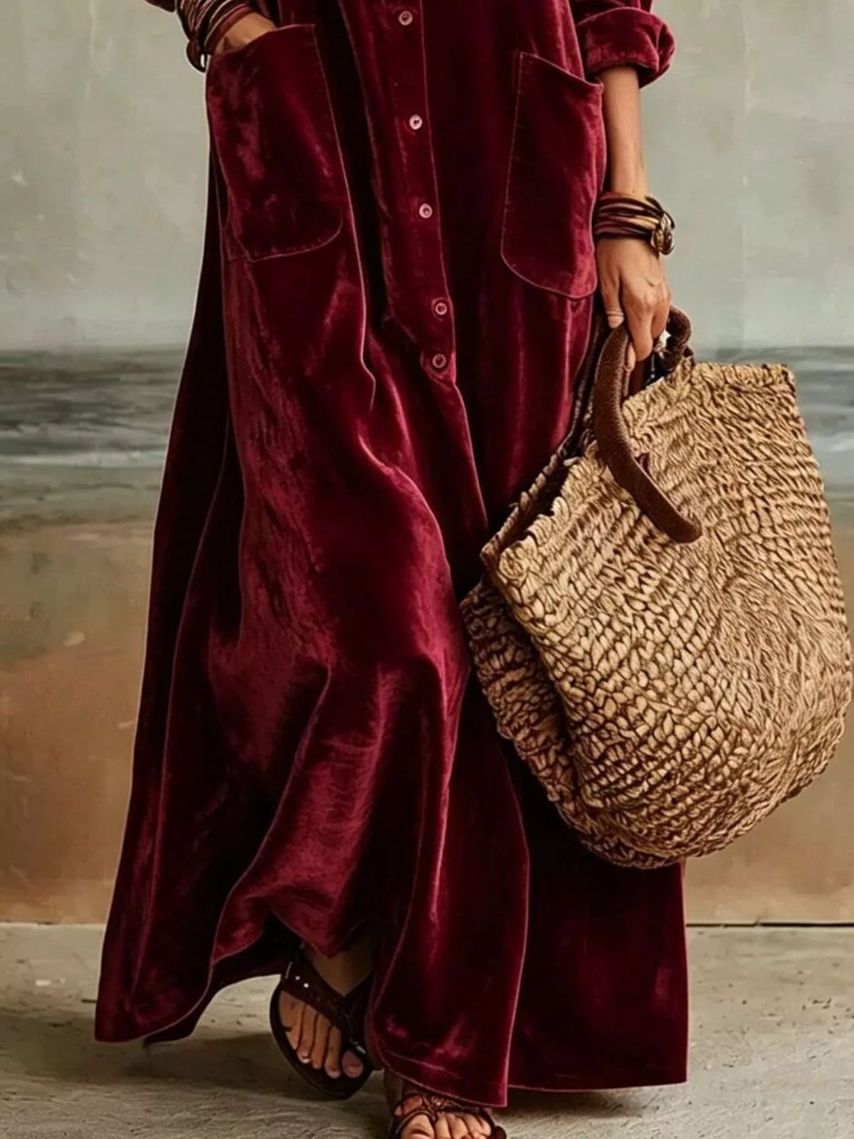 Velvet Button-Down Maxi Dress with Pockets – photo 8