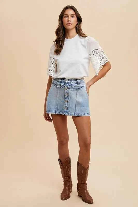 Annie Wear Button Detail Stretch Denim Wrap Mini Skort
