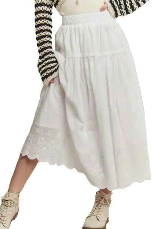 ADORA Elastic Waistband Midi Tiered Midi Skirt