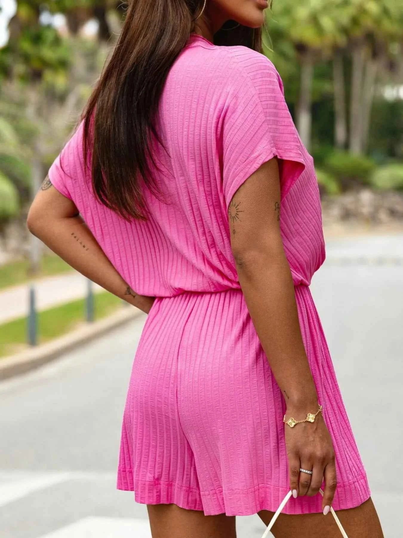 Surplice Short Sleeve Romper