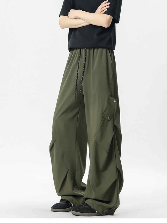 Men's Oversized Wide Leg Cargo Pants with Drawstring