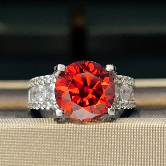 5 Carat Moissanite 925 Sterling Silver Ring — Round-Cut Red — square view — Livostyle