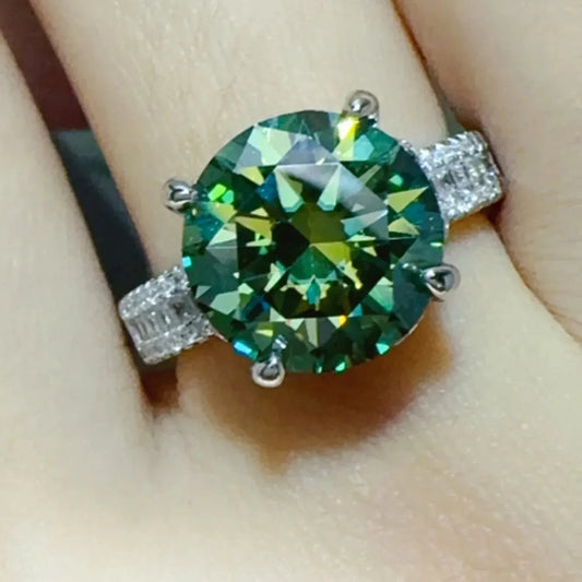 5 Carat Moissanite 925 Sterling Silver Ring — Round Green Co — square view — Livostyle