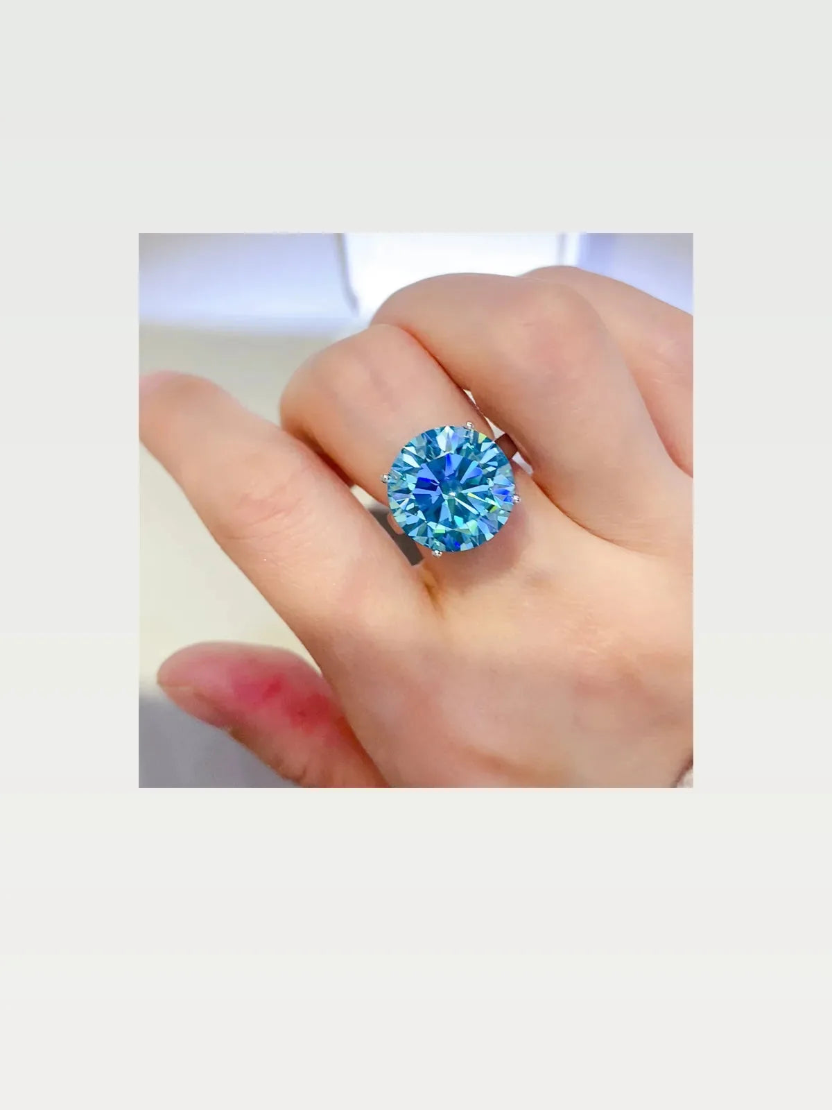 5 Carat Moissanite 925 Sterling Silver Ring — Round-Cut Blue — styled showcase — Livostyle