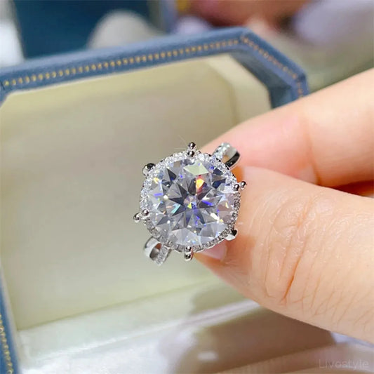 5 Carat Round Cut Moissanite Engagement Ring — square view — Livostyle