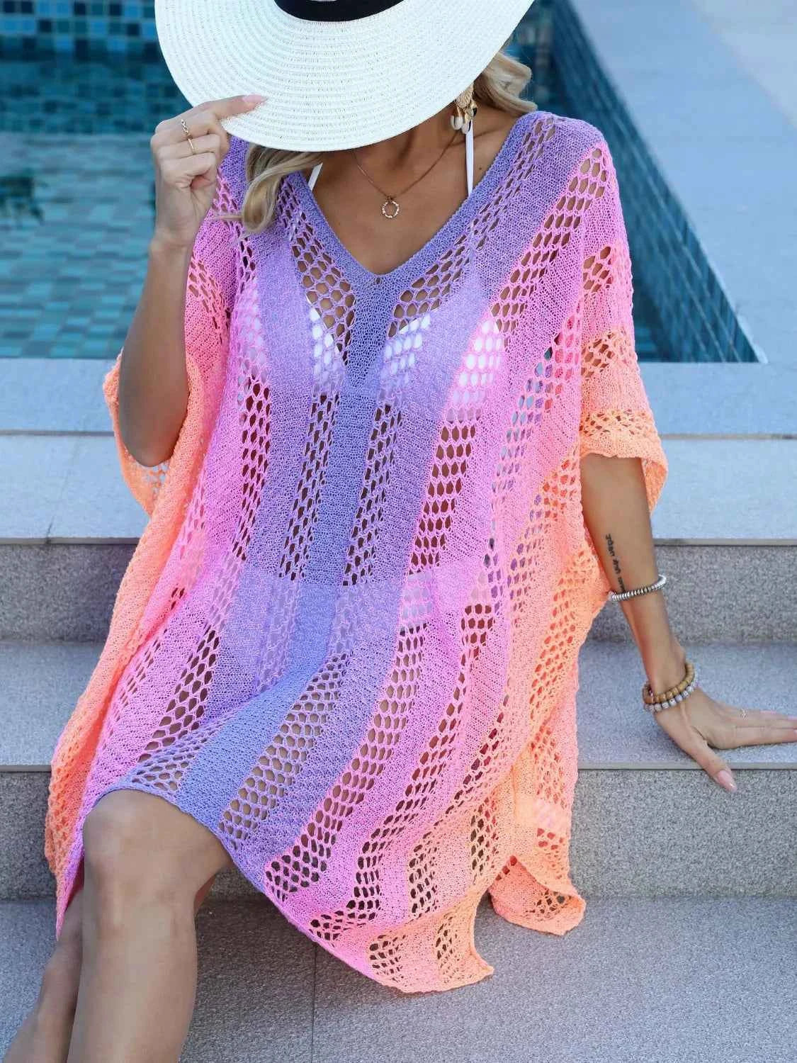 Rainbow Gradient Crochet Beach Cover Up