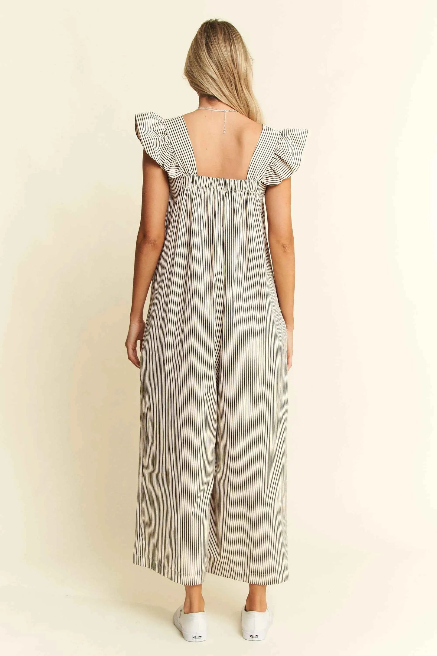 Jade By Jane Stripe Sleeveless Ruffle Jumpsuit