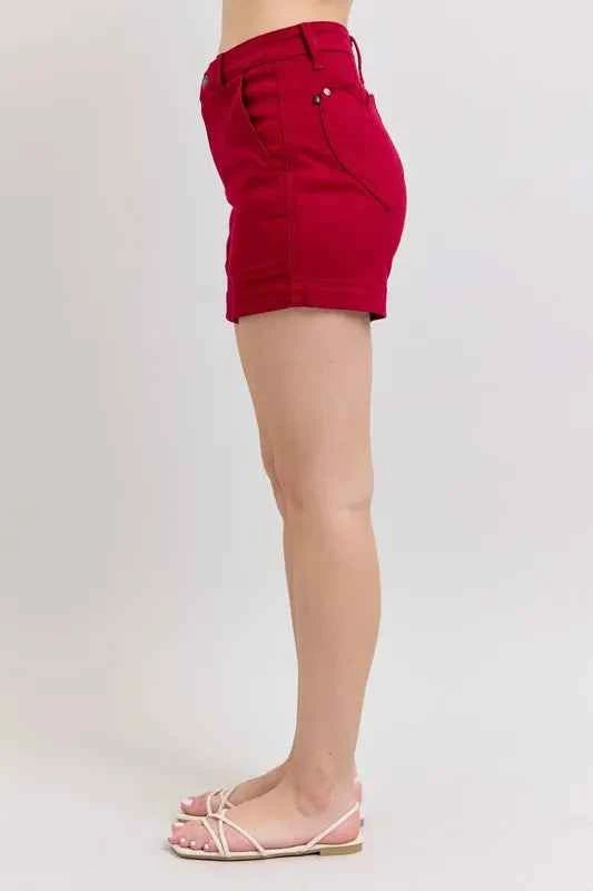 Judy Blue Full Size High Waist Tummy Control Garment Dyed Heart Shaped Denim Shorts Plus Size