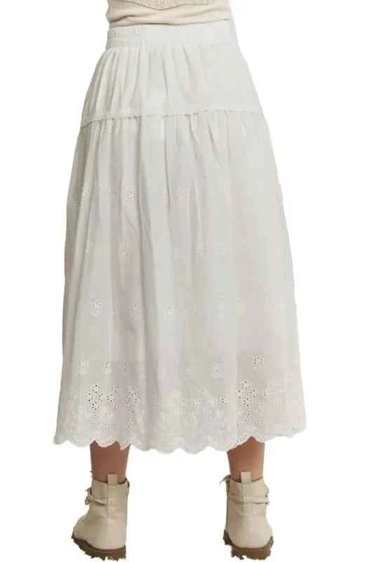 ADORA Elastic Waistband Midi Tiered Midi Skirt