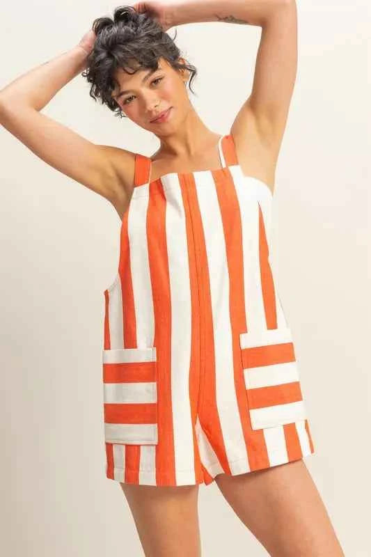 HYFVE Striped Sleeveless Overall Romper