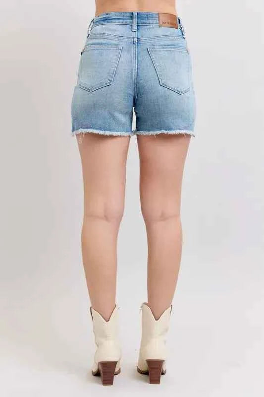 Judy Blue Full Size High Waist Western Embroidery Detail Cut Off Denim Shorts Plus Size