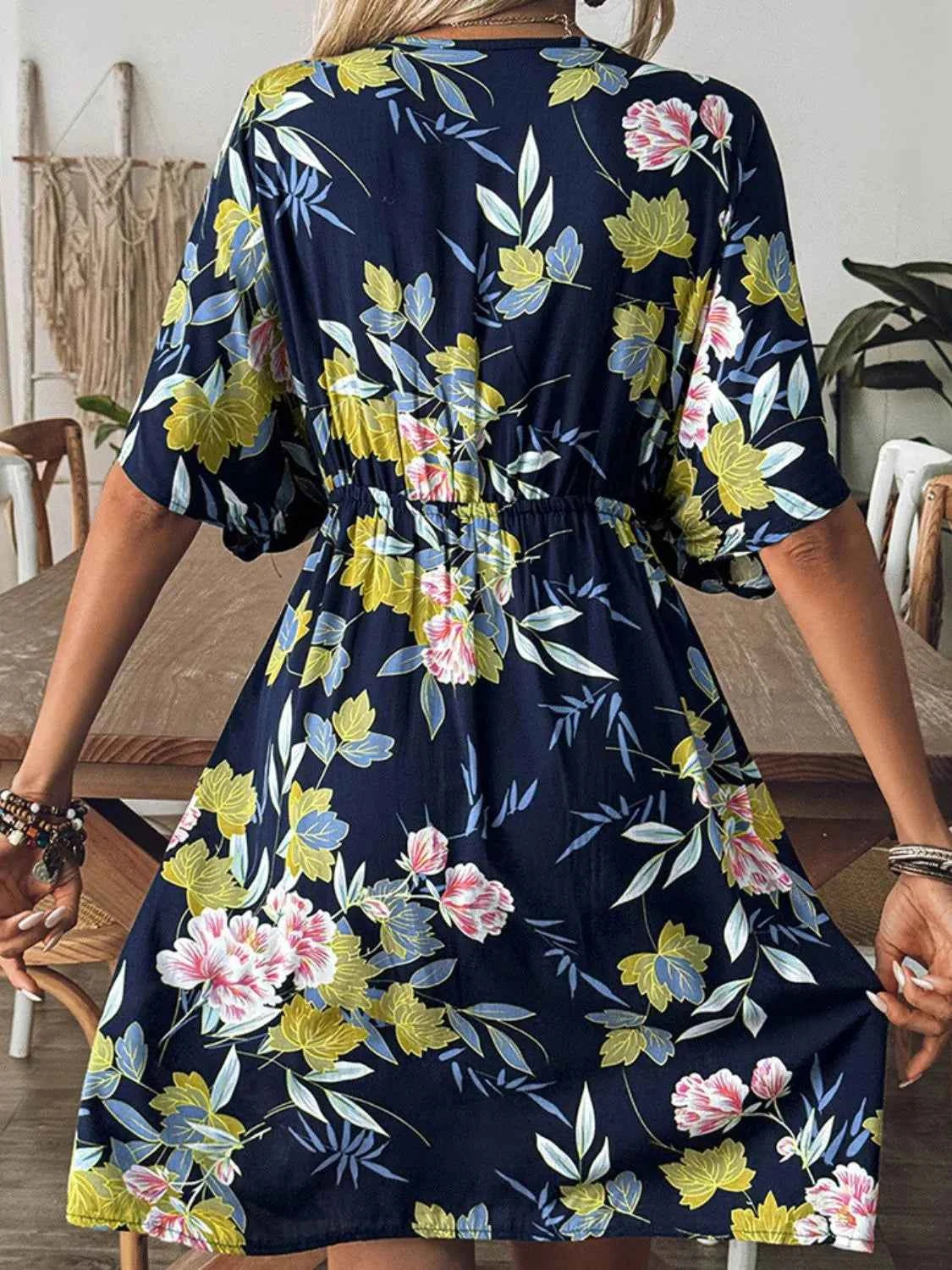 Crochet Front V-Neck Printed Cover-Up