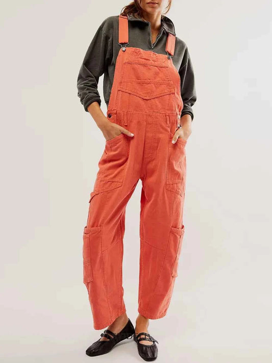 Pocketed Wide Strap Denim Overalls