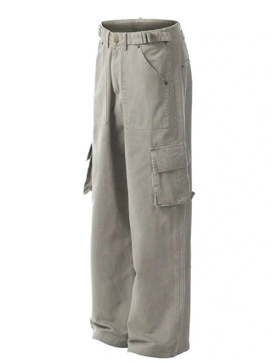 Men's Straight Cargo Pants with Multiple Pockets