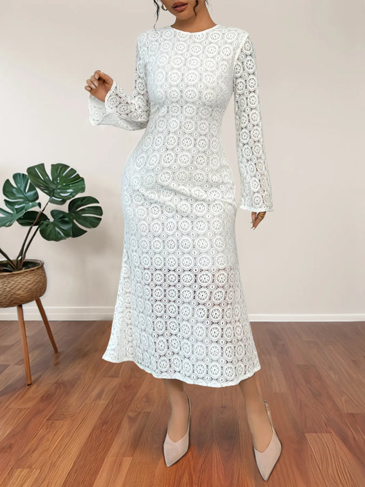 Lace Long Sleeve Midi Dress with Zipper
