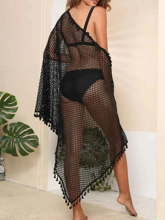 Tassel Openwork Open Front Cover-Up