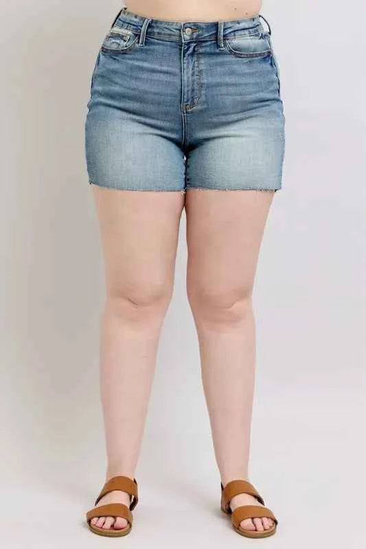 Judy Blue Full Size High Waist Star Seam Detail Denim Shorts Plus Size