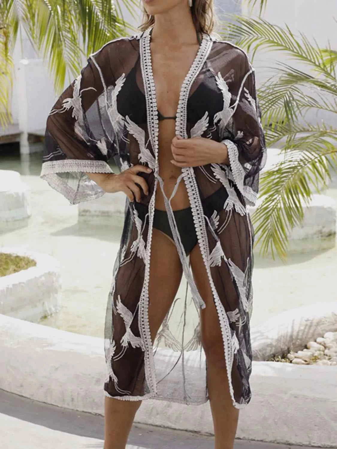 Crochet Trim Open Front Cover-Up
