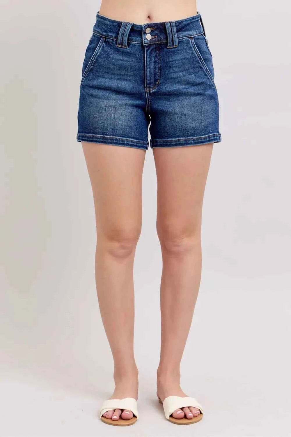 Judy Blue Full Size Double Button Waistband Denim Shorts Plus Size