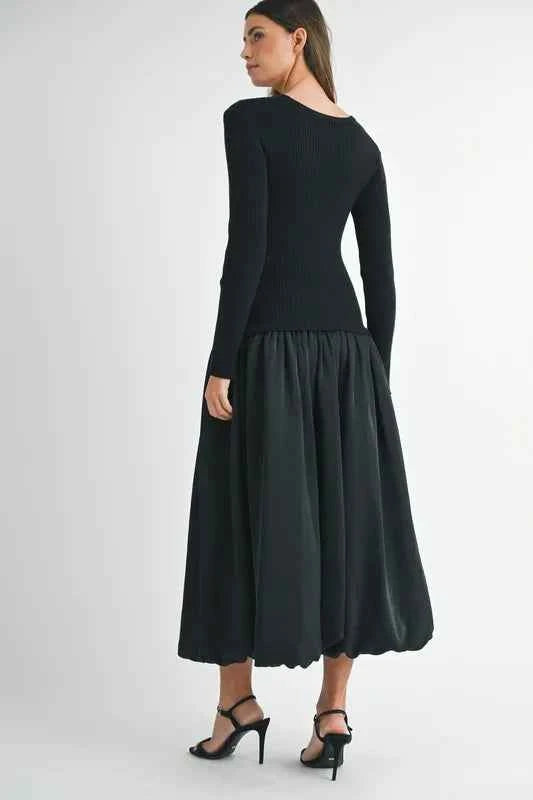 MABLE Ribbed Poplin Mix Midi Sweater Dress