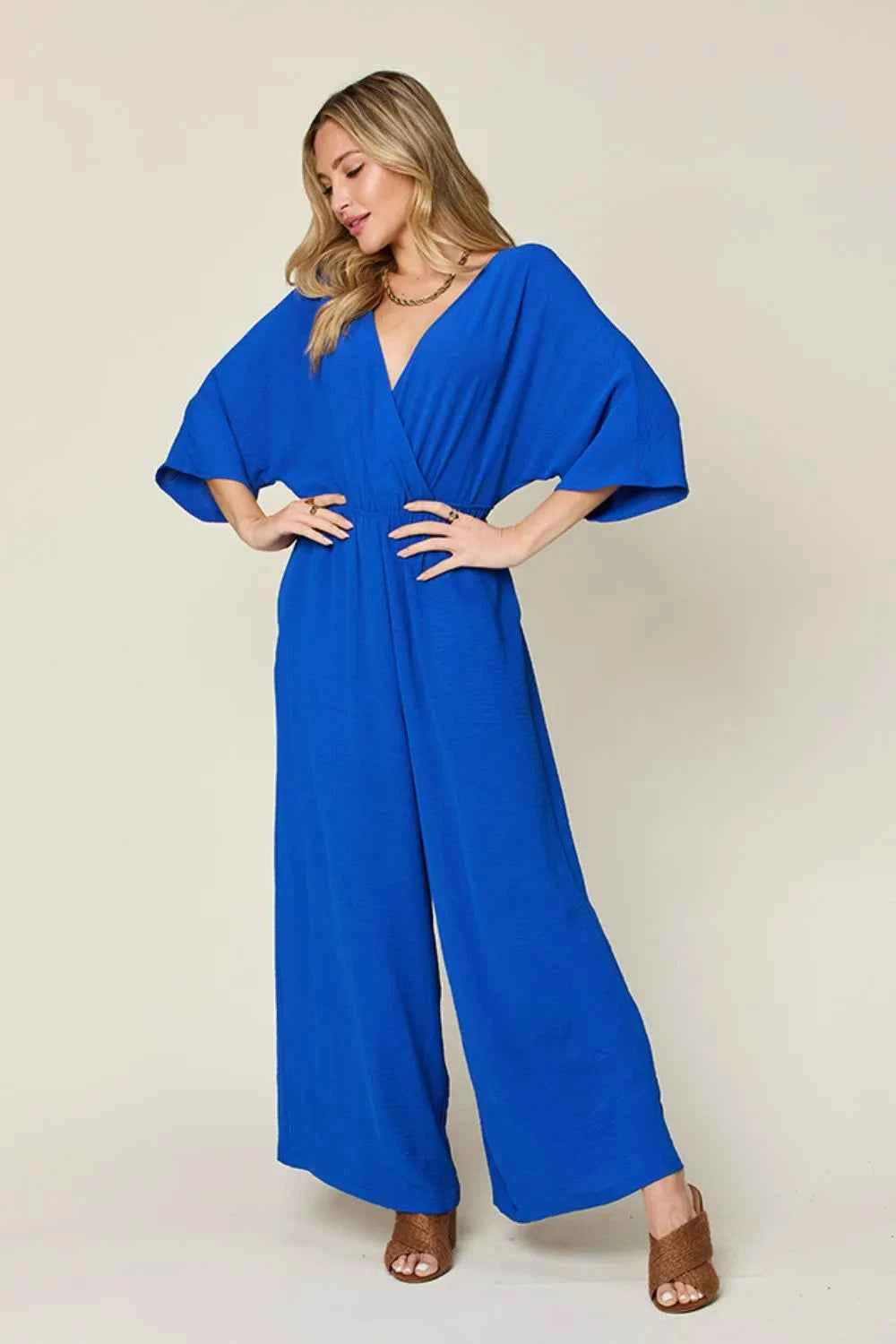 Surplice Wide Leg Jumpsuit with Pockets — Livostyle