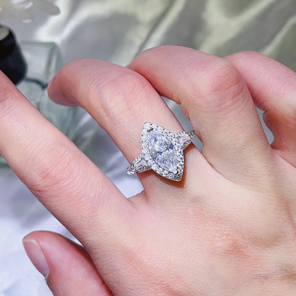 2 Carat Moissanite 925 Sterling Silver Ring — Marquise Halo — Livostyle
