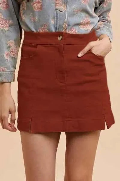 Annie Wear Comfort Stretch Cotton Slit Detailed Mini Skirt
