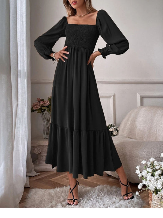 Smocked Tiered Long Sleeve Midi Dress
