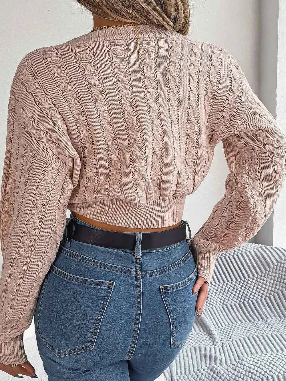 Twisted Cable-Knit V-Neck Sweater