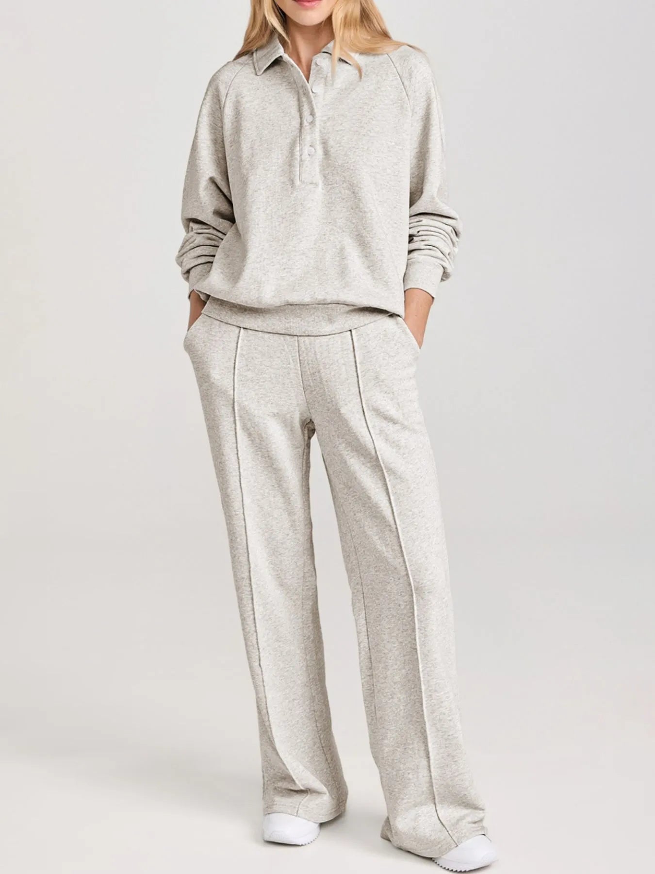 Collared Sweatshirt and High Waist Pants Active Set — Livostyle
