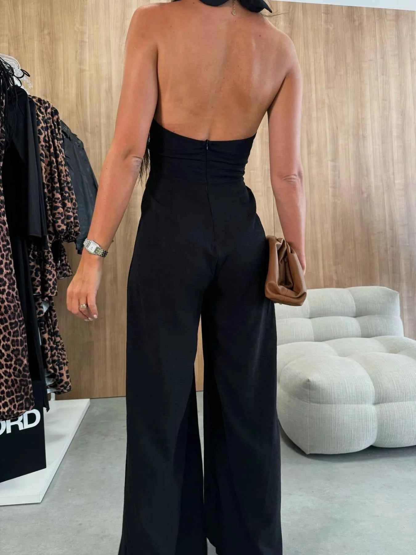 Wide Leg Cutout Halter Neck Jumpsuit