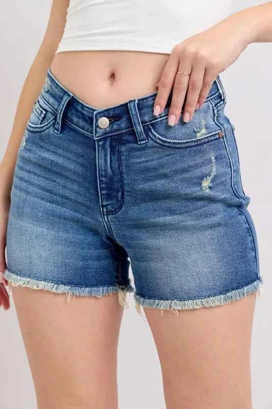 Judy Blue Full Size V-Front Denim Shorts with Shield Pockets Plus Size