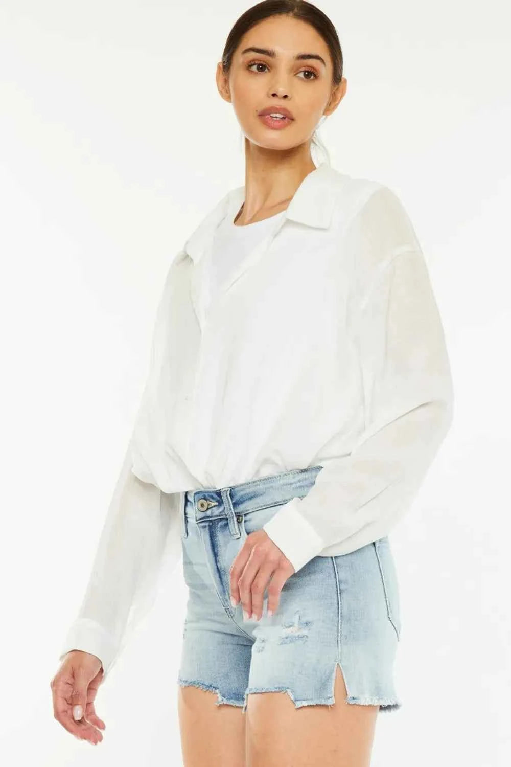 Kancan High Rise Side Slit Denim Shorts