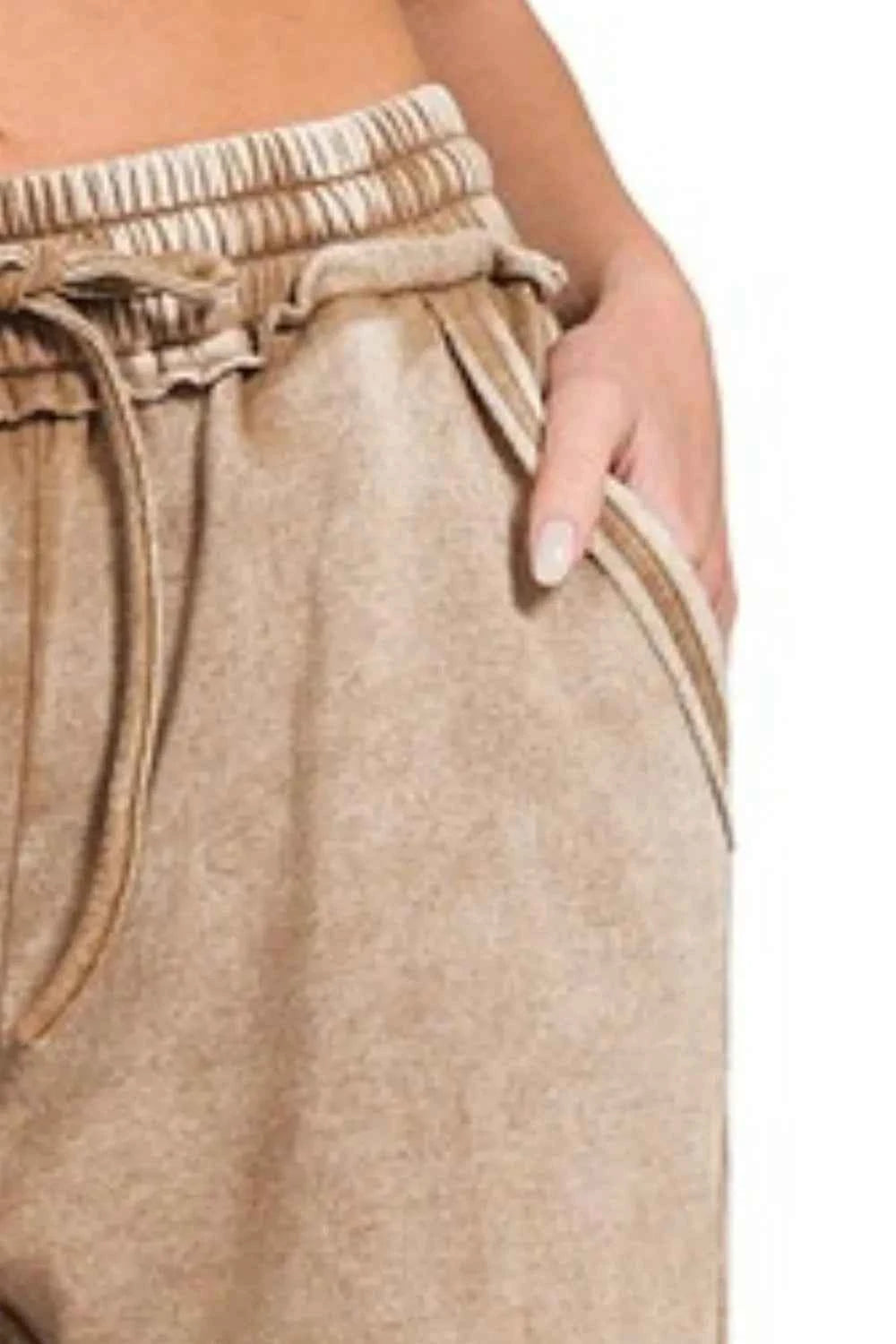 Zenana Acid Wash Fleece Palazzo Sweatpants with Pockets