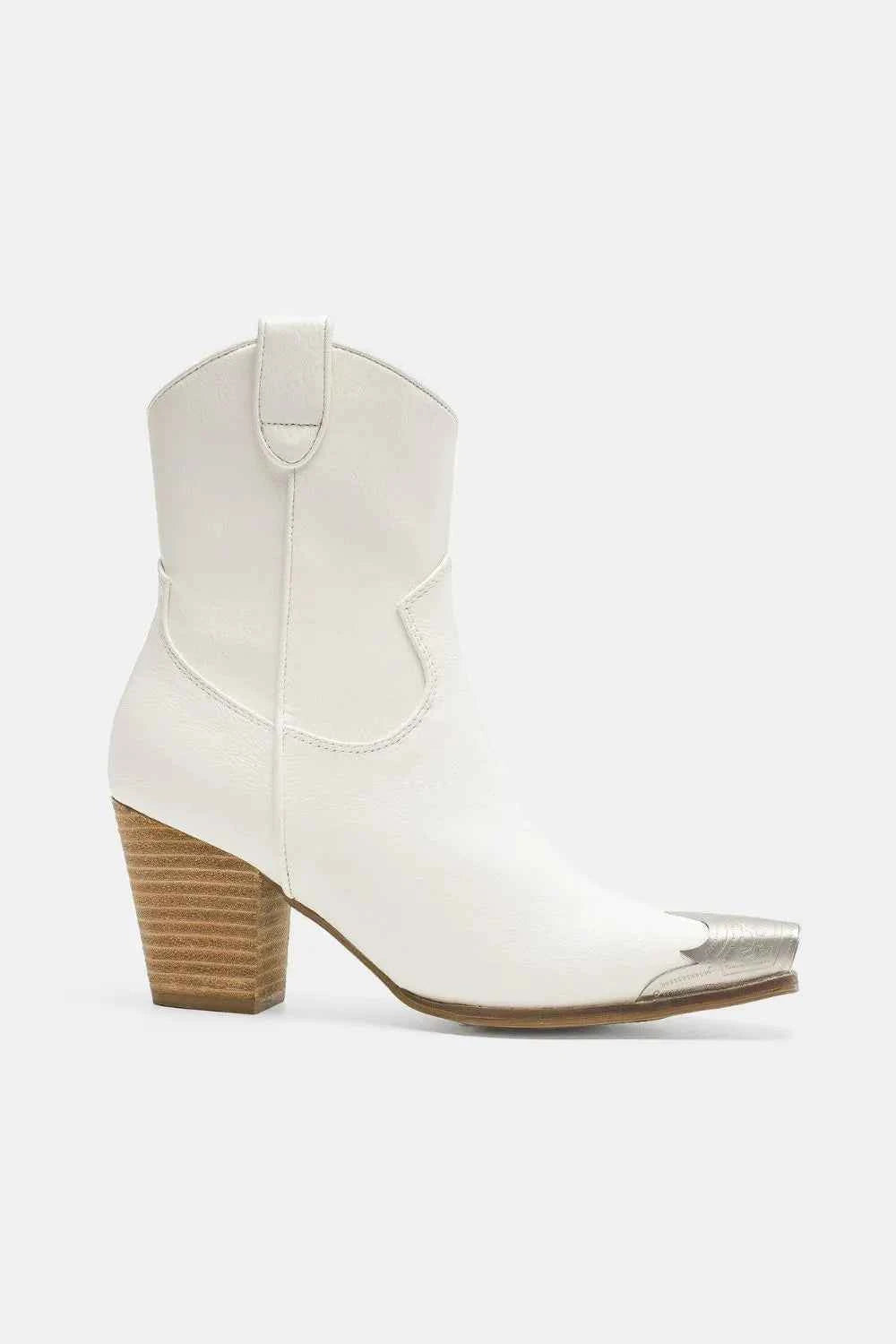 Chic Block Heel Boots with Metallic Toe Cap & Side Zipper