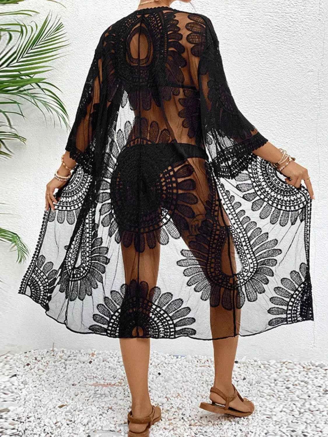 Lace Open Front Longline Cover-Up