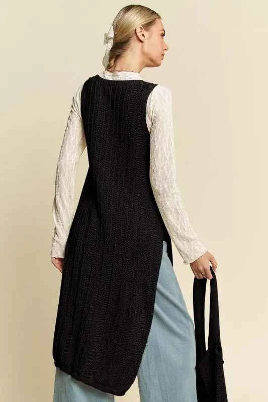 Davi & Dani Knit Side Slit Round Neck Sleeveless Dress & Bag