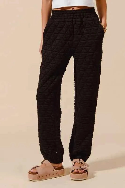 SO ME Triangle Quilted Straight Jogger Pants