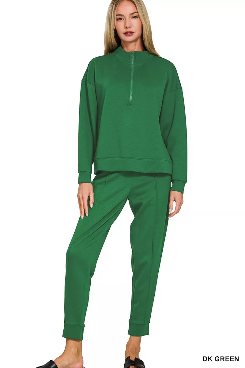 Scuba Half Zip Pullover and Jogger Set in Dk Green — Livostyle