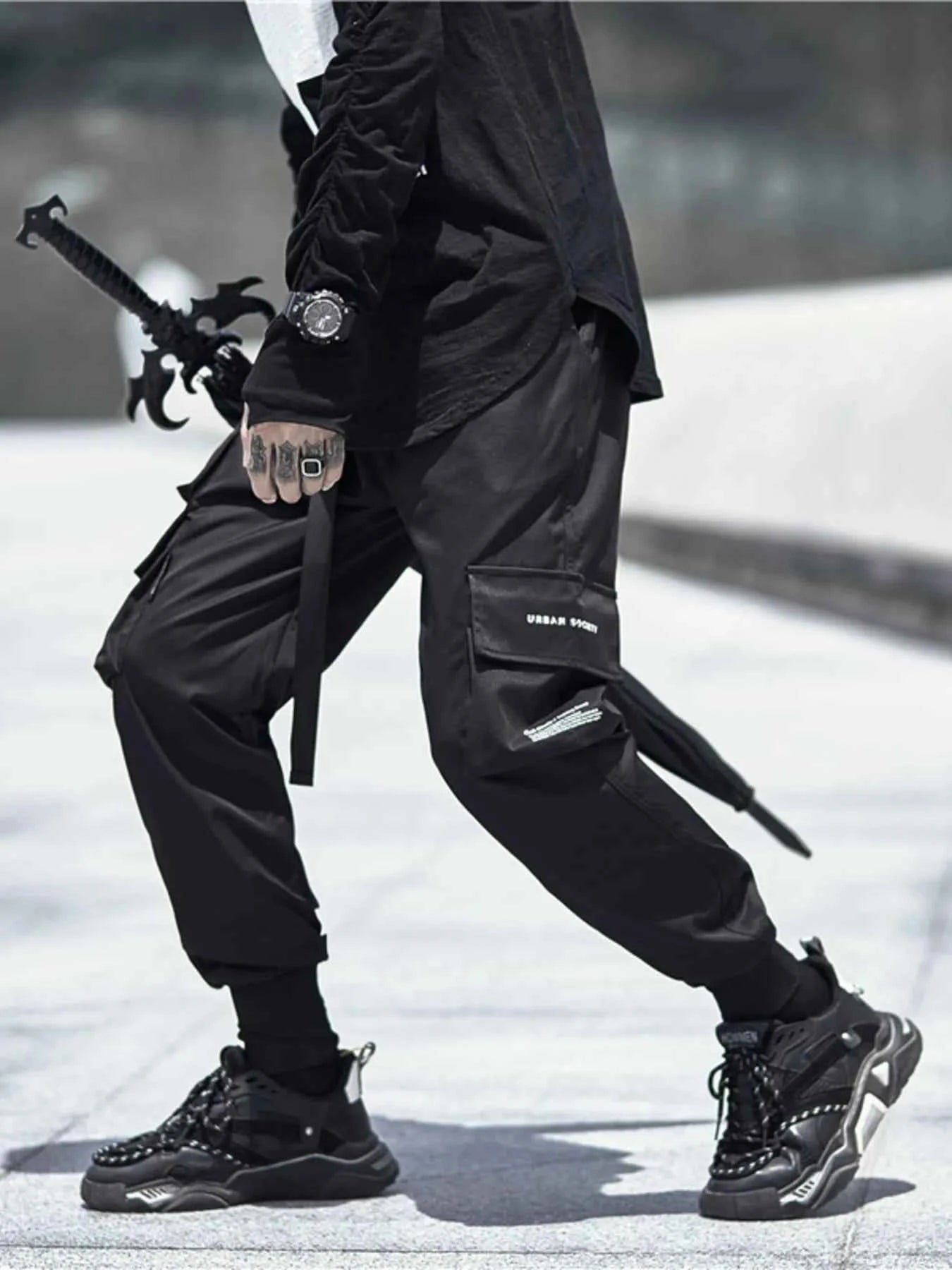 Men's Plus Size Casual Cargo Joggers with Elastic Cuffs
