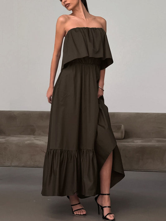 Off-Shoulder Ruffle Hem Cotton Maxi Dress