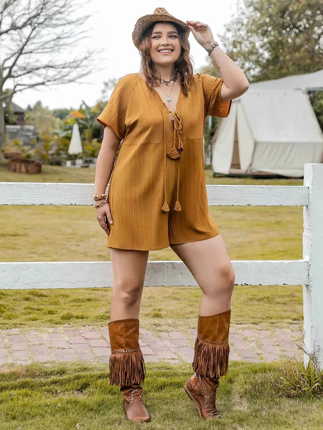 Plus Size V-Neck Short Sleeve Romper