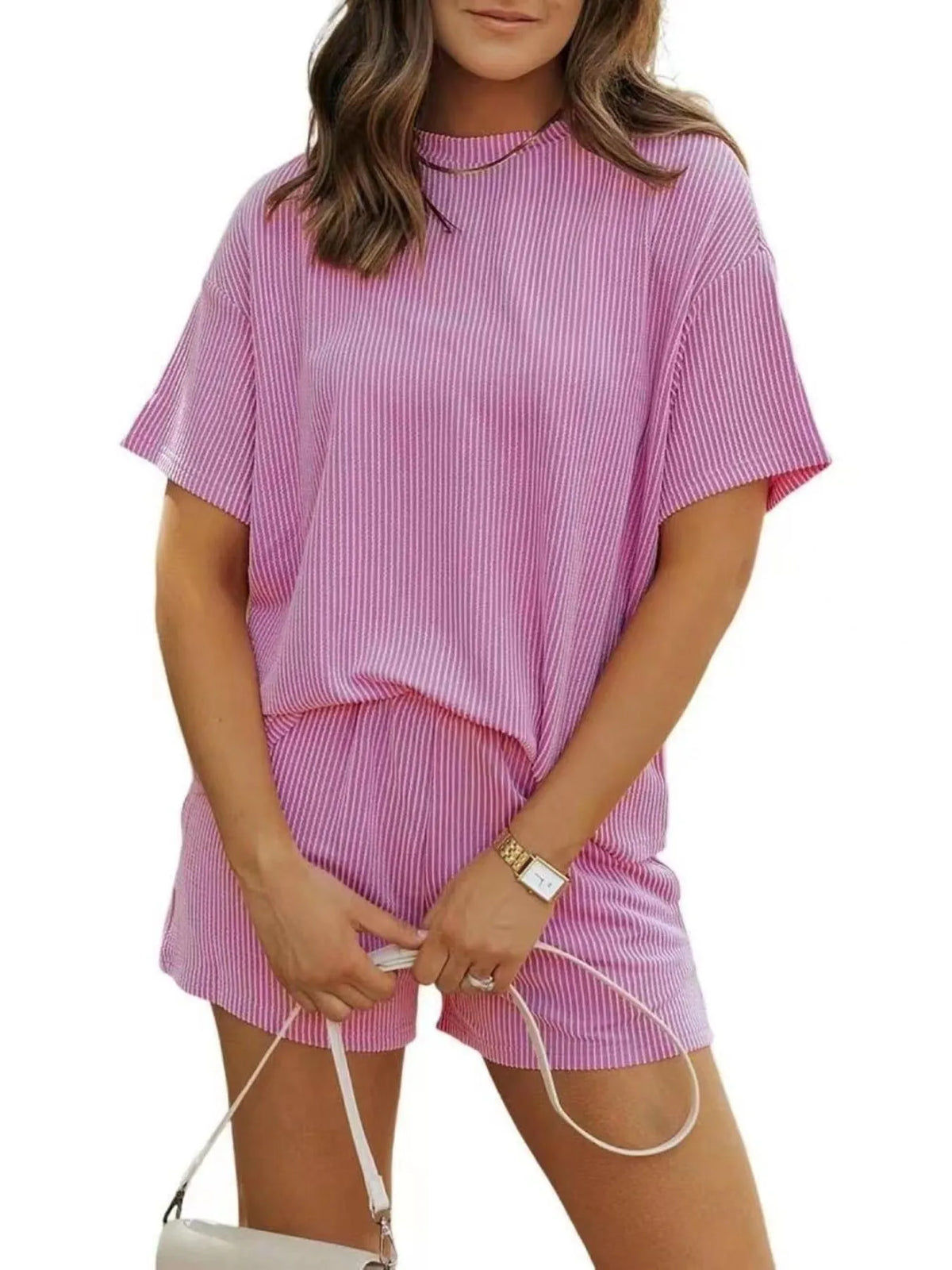 Ribbed Short Sleeve Top and Shorts Two-Piece Set — Livostyle